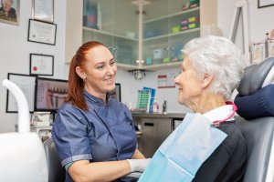 Dentures, Denture technician with patient in dental chair